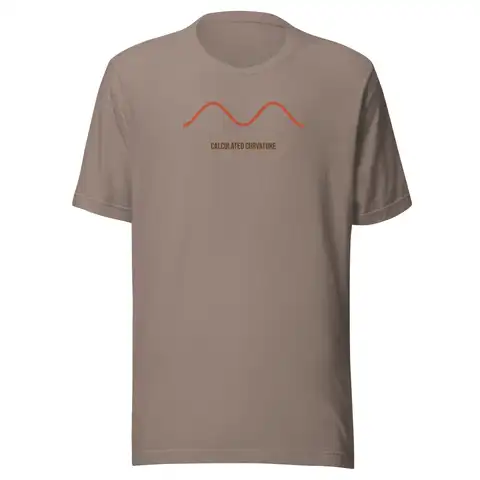 Calculated Curvature Tee, Pebble, front, reads “Calculated Curvature”