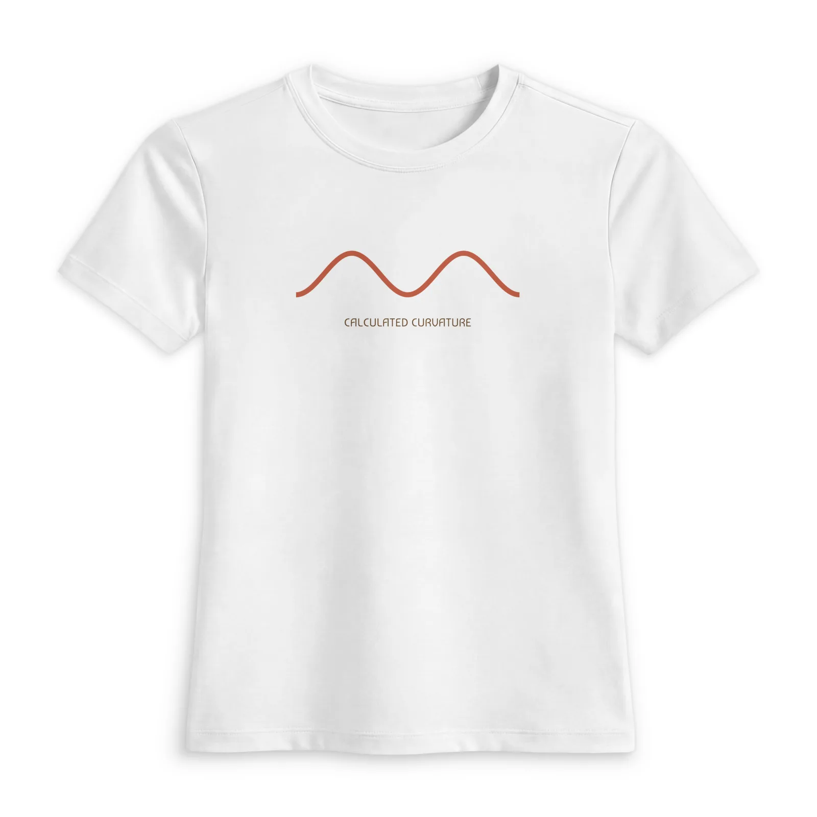 Calculated Curvature Women's Fitted Tee, White, front, reads “Calculated Curvature”